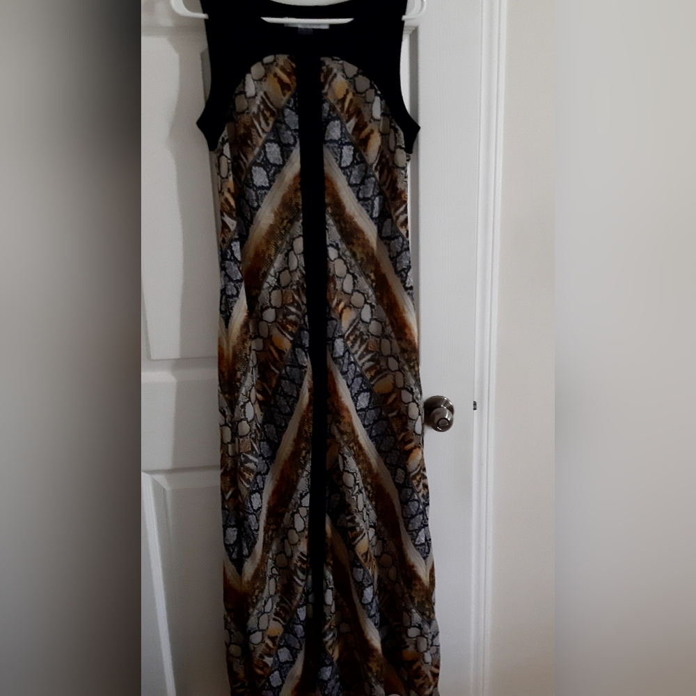 Peter Nygard Brown and Black Sleeveless Sheath Maxi Dress